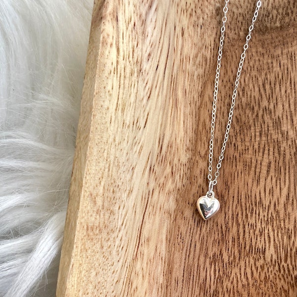 Silver Heart Necklace, Puffed Heart Necklace, Tiny Sterling Silver Heart Necklace, Heart Necklace, Delicate Dainty, Birthday Gift For Her