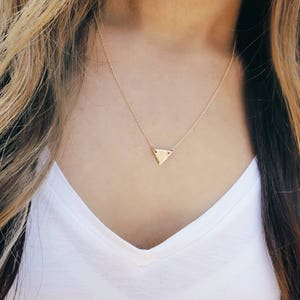 dainty triangle necklace, tiny gold triangle necklace, geometric triangle necklace, minimalist necklace