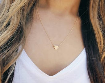 dainty triangle necklace, tiny gold triangle necklace, geometric triangle necklace, minimalist necklace