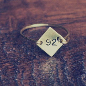 Square Personalized Ring, date ring, stamped ring, handmade ring, brass ring, important date, number, custom ring
