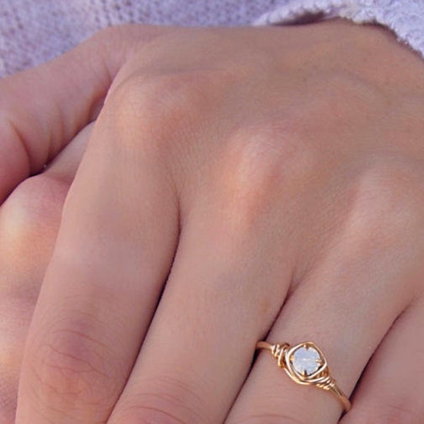 Opal Ring, Delicate Gold or Silver Ring, Dainty Stacking Ring, Small Crystal Opal Ring, Adjustable Opal Ring, Gift For Her