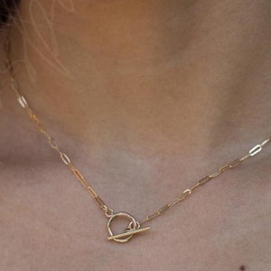 14k Gold Filled Paperclip Chain Necklace with Toggle Clasp, Gold Necklace, Dainty Necklace, Water Resistant Jewelry, Jewelry Gift For Her