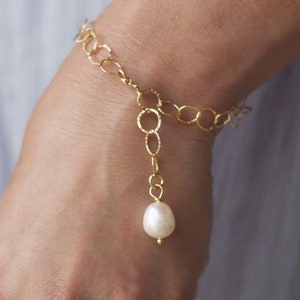 Gold Pearl Bracelet, Layering Bracelet, Single Pearl Bracelet, Gold Bracelet For Women, Wedding Bracelet, Genuine Pearl Bracelet image 1