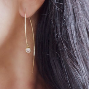 Gold Dangle Earrings, Thin Gold Earrings, CZ Earrings, Simple Earrings, Diamond Earrings, Elegant Earrings image 1