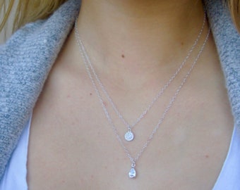 Dainty Silver Necklace, SALE Silver Layering Necklace, Tiny diamond like cz  Necklace, gift for mom