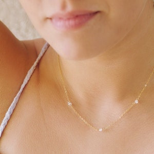 Raw Crystal Necklace, Dainty Quartz Necklace, Tiny Herkimer Diamond Choker, Gold Necklace, Bridesmaid Necklace image 2