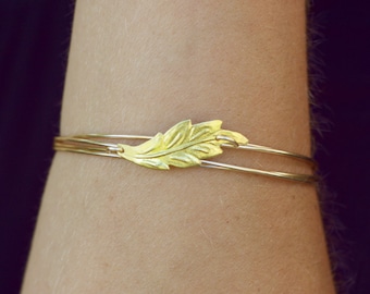 Gold Leaf Charm Bracelet, Gold Leaf Bracelet, Leaf Jewelry, Gold Leaf Bangle Bracelet, Nature Bracelet, Fall Wedding Jewelry For Women