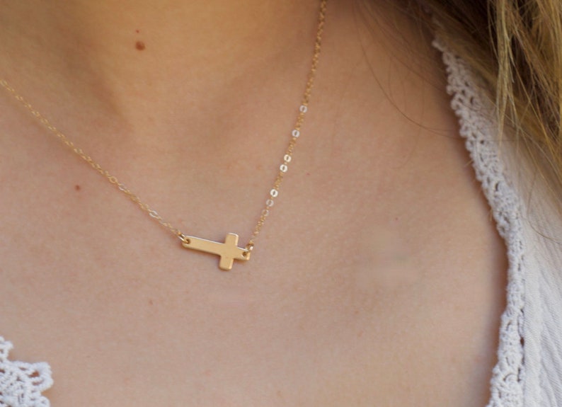 Cross Necklace Women, Gold Cross Necklace, Sideways Cross Necklace, Dainty Horizontal Cross, Handmade Jewelry, Birthday Gift, Gift for Her image 6