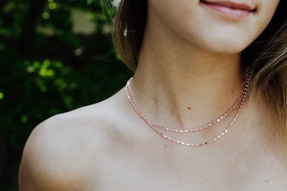 Rose Gold Layered Necklace, Dainty Choker Necklace, Multi Strand