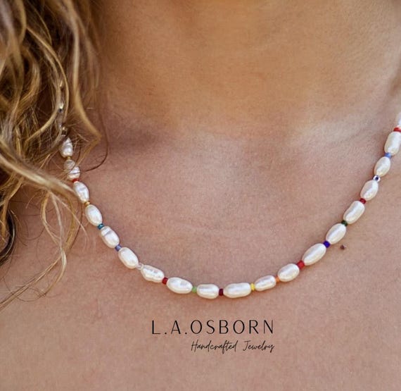 Colorful Pearl Necklace Rainbow Beaded Necklace Set