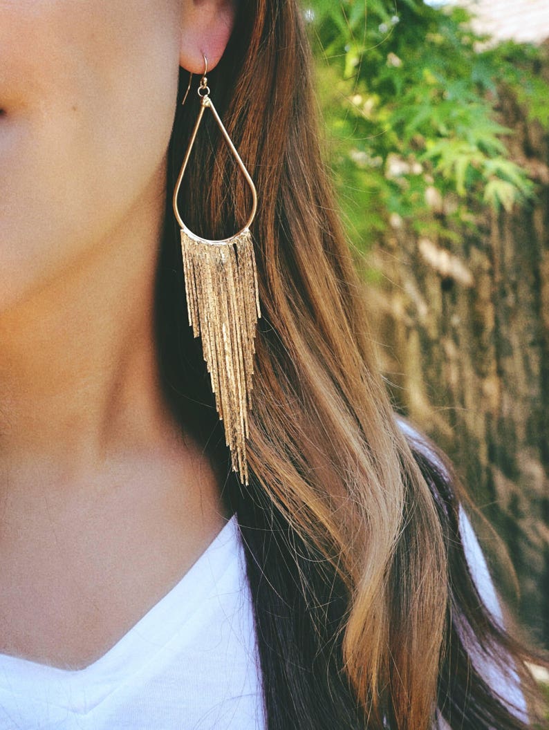 Long Gold Fringe Earrings Tassel Earrings Long Gold Etsy