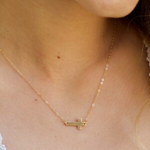 Cross Necklace Women, Gold Cross Necklace, Sideways Cross Necklace, Dainty Horizontal Cross, Handmade Jewelry, Birthday Gift, Gift for Her image 3