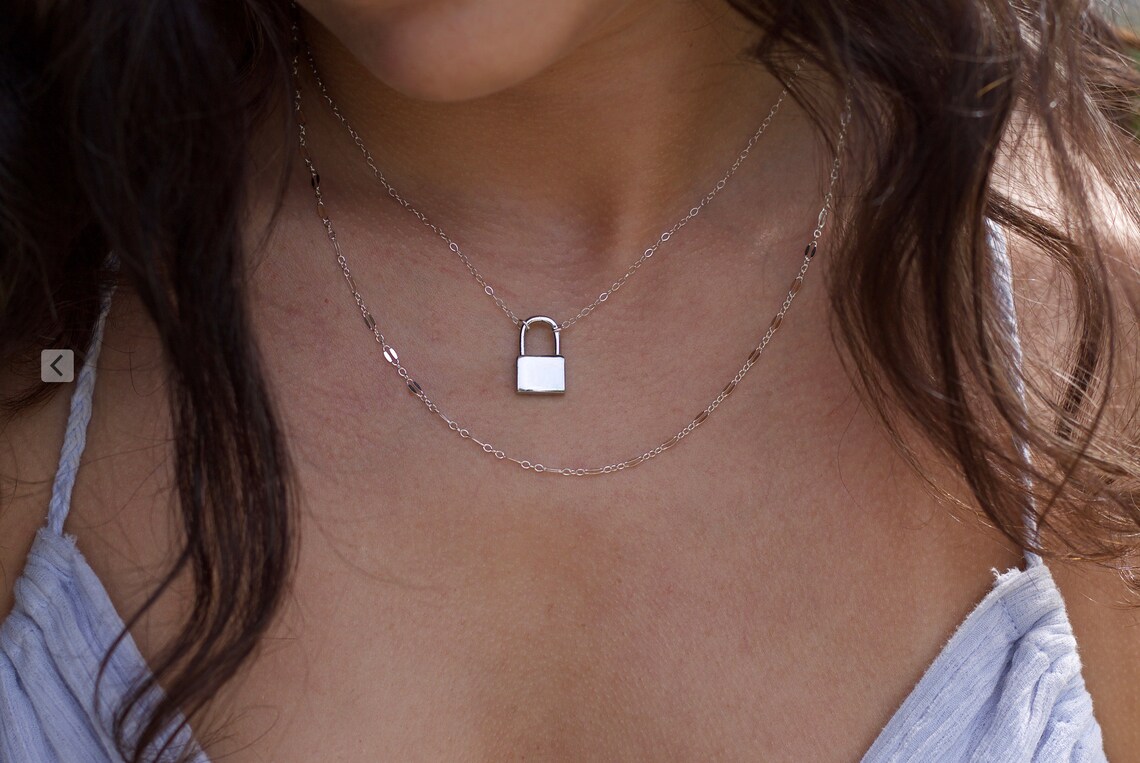 Dainty Silver Lock Necklace Tiny Lock Necklace Silver or Etsy