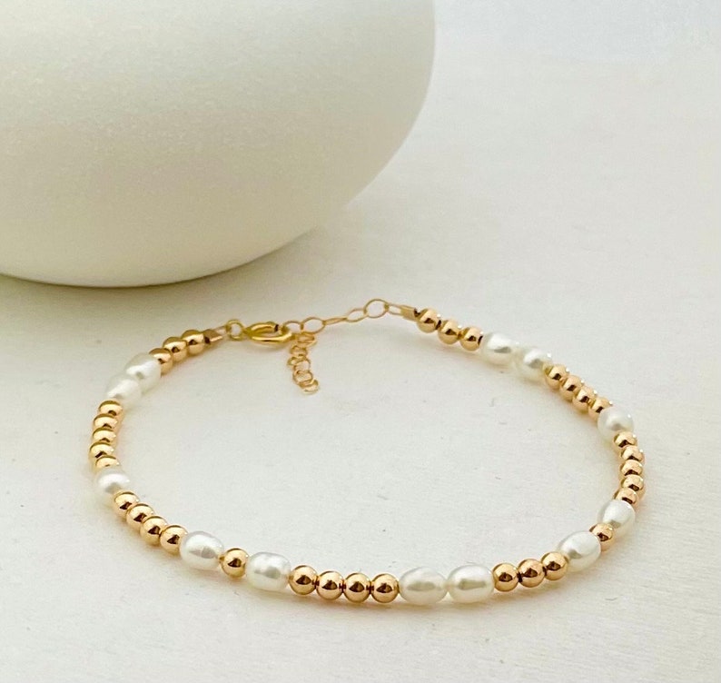 Gold or Silver PEARL Bead Bracelet, GENUINE Freshwater Pearl Bracelet, Bridesmaid Gift, Boho Chic Wedding Jewelry, ADJUSTABLE image 6