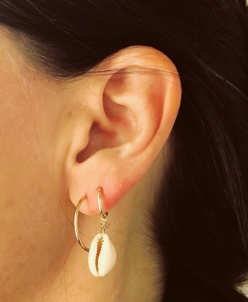 Cowrie Shell Earrings Shell Hoops Beach jewelry Shell Earrings Summer Boho Earrings Beach earrings Cowrie Boho Earrings