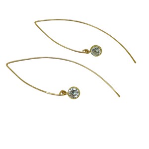 Gold Dangle Earrings, Thin Gold Earrings, CZ Earrings, Simple Earrings, Diamond Earrings, Elegant Earrings image 3