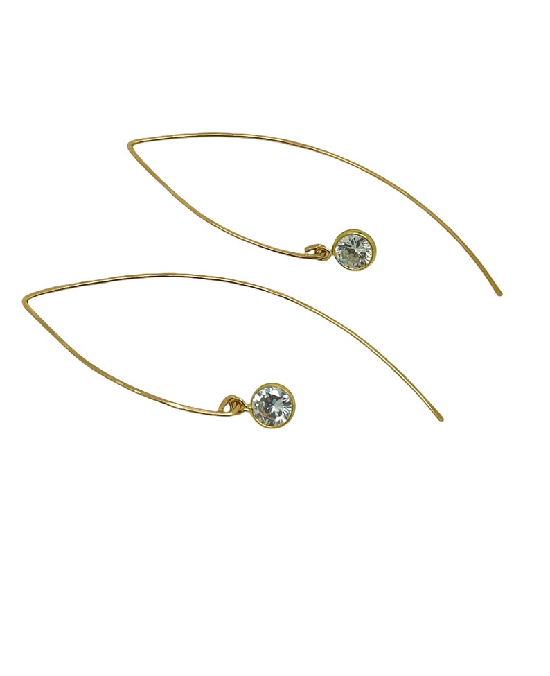 Gold Dangle Earrings, Thin Gold Earrings, CZ Earrings, Simple Earrings, Diamond Earrings, Elegant Earrings image 3