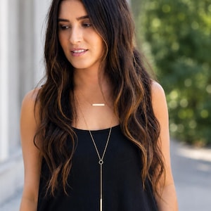Simple Bar Drop Necklace, Dainty Y Necklace, Gold Y Necklace, Gold Bar Necklace, Y Necklace Gold or Silver