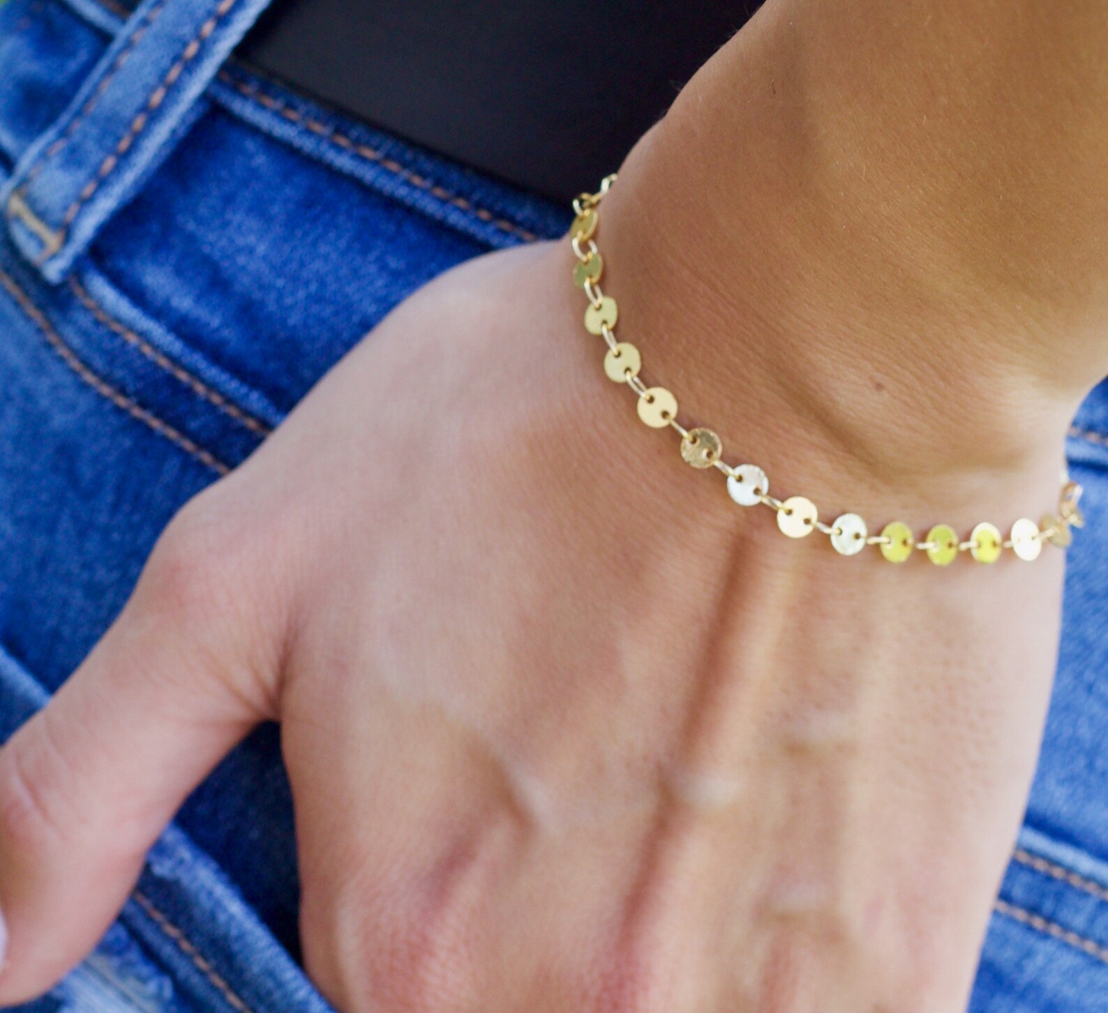 Dainty Chain Bracelet Gold Coin Bracelet Thin Gold Bracelet Etsy