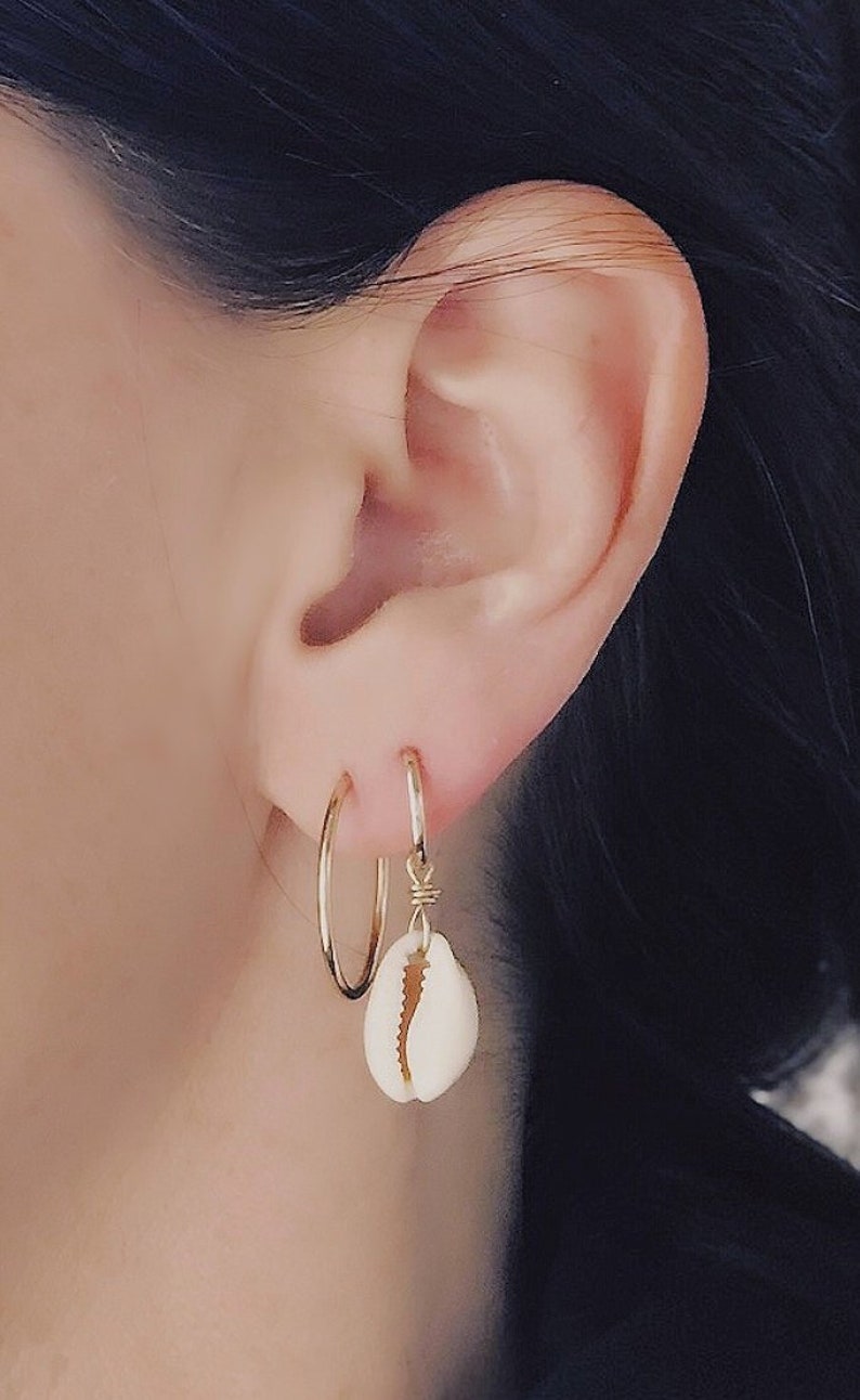 Cowrie Shell Earrings Shell Hoops Beach jewelry Shell Earrings Summer Boho Earrings Beach earrings Cowrie Boho Earrings
