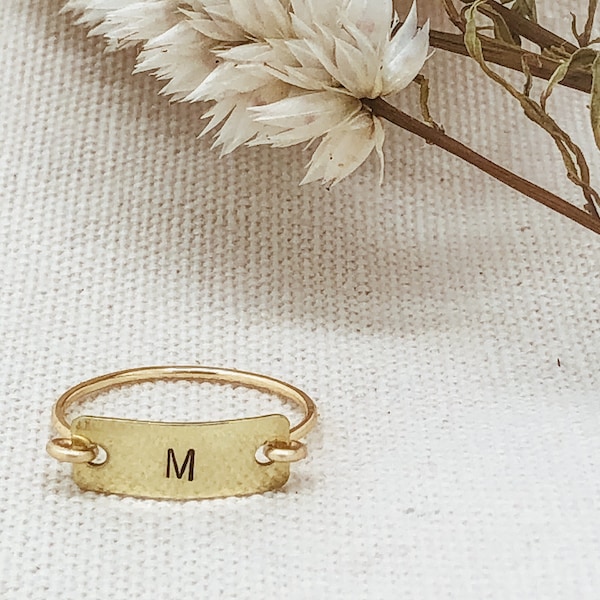 Custom Initial Bar Ring, Personalized Initial Ring, Bar Rings, Monogram Ring, Ampersand, Star, Heart, Arrow