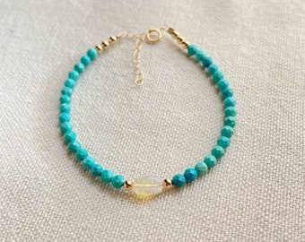 Dainty Tiny Round Turquoise Beaded Gemstone Opal Bracelet -Delicate Simple Semi-Precious Birthstone Layering Gold Jewelry, JewelryGift