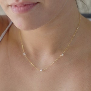 Raw Crystal Necklace, Dainty Quartz Necklace, Tiny Herkimer Diamond Choker, Gold Necklace, Bridesmaid Necklace image 3