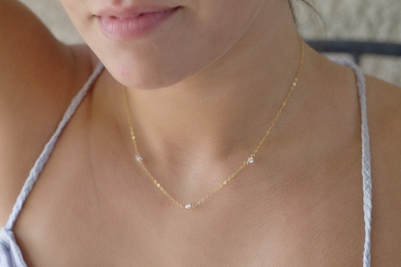 Raw Crystal Necklace, Dainty Quartz Necklace, Tiny Herkimer Diamond Choker, Gold Necklace, Bridesmaid Necklace image 3