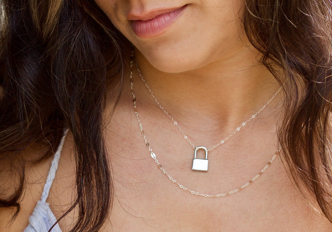 Dainty Silver Lock Necklace Tiny Lock Necklace Silver or Etsy