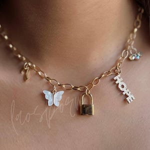 Mixed Charm Necklace, Statement Gold Charm Necklace, Multi Charm Necklace, Birthday Gift for Her