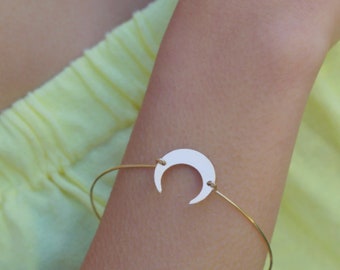 Moon Bracelet, Crescent Moon Charm Bracelet, Gold Moon Bracelet, Boho Moon, Horn Bracelet, Gift For Her