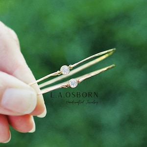 CZ Dainty Bracelet, CZ Bangle Bracelet, Cubic Zirconia Bangles, 14k Gold Filled Sterling or Rose Gold Bracelets for Women,