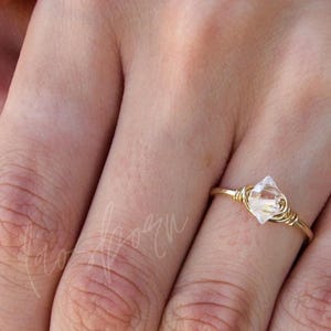 Raw Diamond Ring, Raw Herkimer Diamond Quartz Ring, April Birthstone Ring, Clear Quartz, Healing Stone Ring, Gemstone Ring, Boho Ring