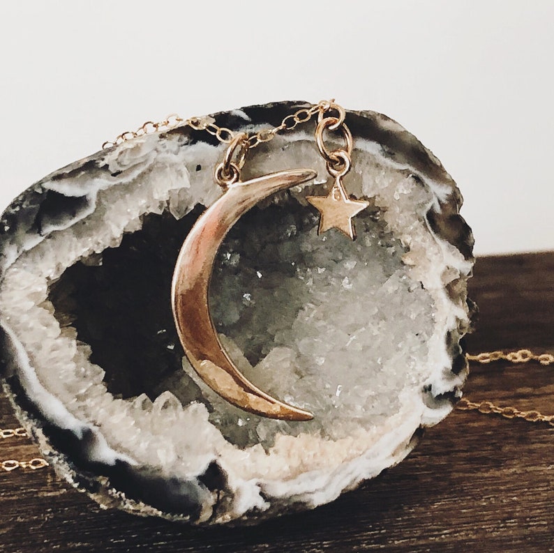 Minimalist Jewelry Gift for Her Delicate Tiny Charm Necklace Layering Necklace Dainty Moon and Star Necklace Star Necklace,Moon Necklace