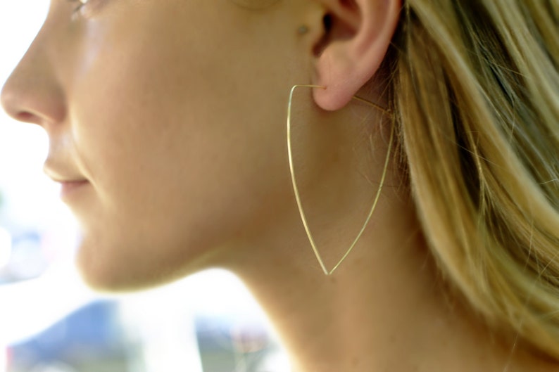 Triangle Hoops, Large Hoop Earrings Gold, Thin Hoops, Minimalist Hoops image 2