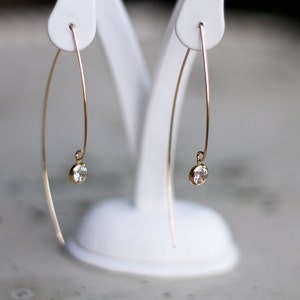 Gold Dangle Earrings, Thin Gold Earrings, CZ Earrings, Simple Earrings, Diamond Earrings, Elegant Earrings image 6