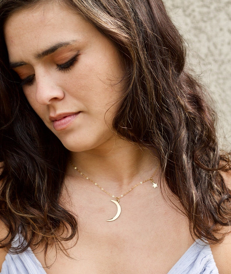 Minimalist Jewelry Gift for Her Delicate Tiny Charm Necklace Layering Necklace Dainty Moon and Star Necklace Star Necklace,Moon Necklace