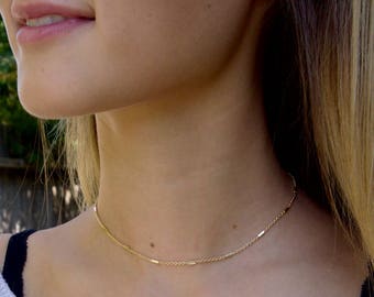 Dainty Beaded Bar Chain Choker, Layering Choker Necklace, Delicate Gold Necklace, Gift For Her