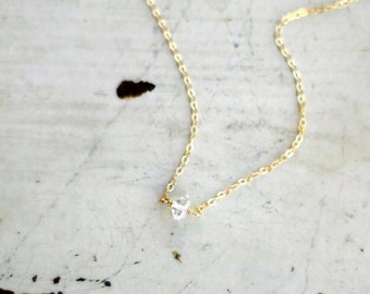 Herkimer Diamond Necklace, Delicate Raw Crystal Necklace on14k Gold Filled Chain, Layering Necklace