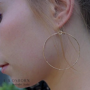Gold Filled Large Hoop Earrings, Big Hoop Earrings, Thin Hoop Earrings, Statement Boho Hoop Earrings