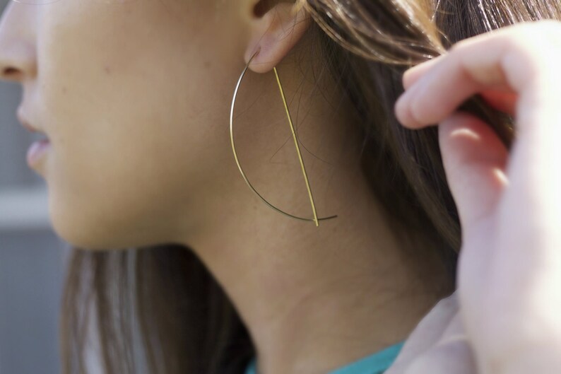 Hoop Earrings, Arc Earrings, Thin Gold Hoops, Large Hoop Earrings, Delicate Earrings, Threader Earrings, Geometric Earrings image 1