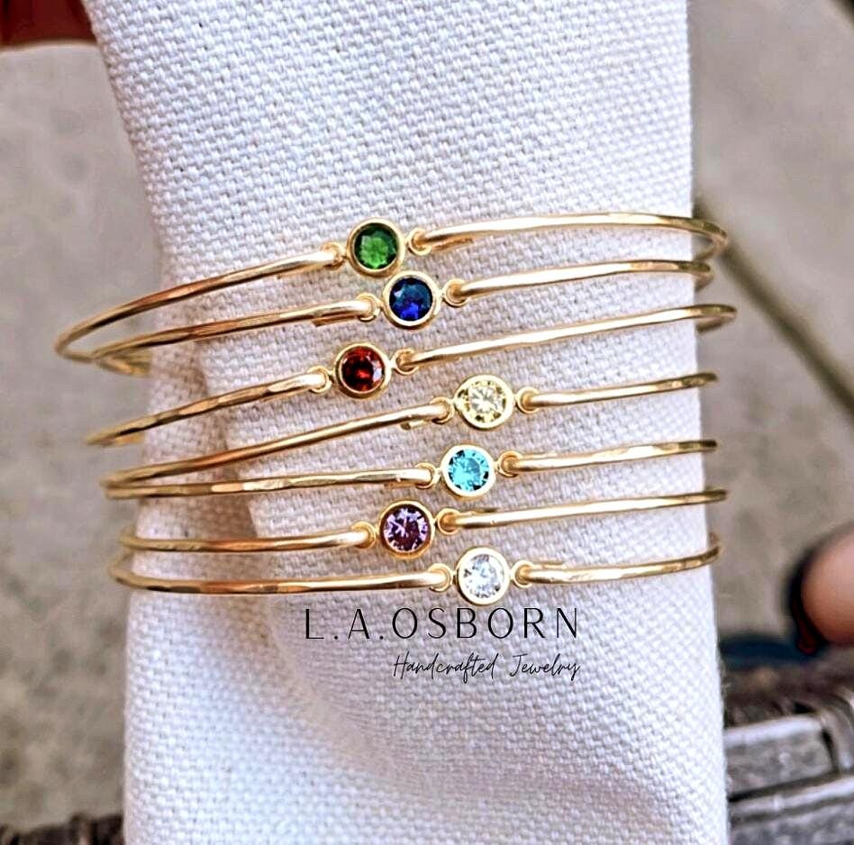 Dainty Birthstone Bracelet, CZ Bangle Bracelet, Cubic Zirconia Bangles, 14k Gold Filled Bracelets for Women, Gifts For Her