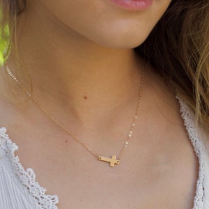 Cross Necklace Women, Gold Cross Necklace, Sideways Cross Necklace, Dainty Horizontal Cross, Handmade Jewelry, Birthday Gift, Gift for Her image 5