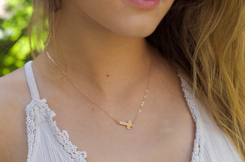 Cross Necklace Women, Gold Cross Necklace, Sideways Cross Necklace, Dainty Horizontal Cross, Handmade Jewelry, Birthday Gift, Gift for Her image 5