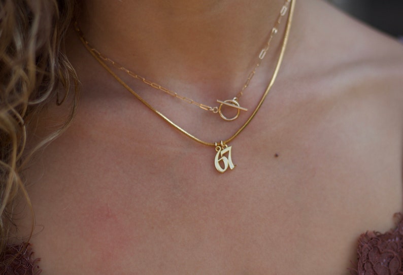Gold Number Necklace, Baseball Necklace With Number, Lucky Number Necklace, Gold Number Pendant, Gift For Kids, Personalized, Birthday image 3