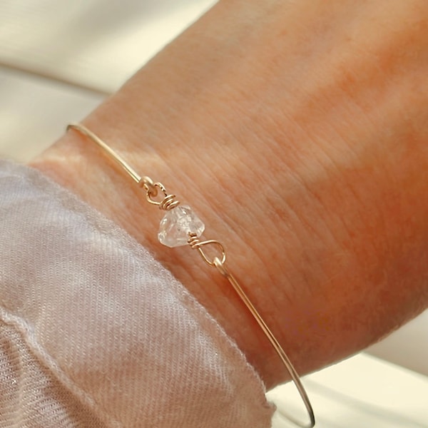 Dainty Herkimer Bracelet, Diamond Gemstone Bangle, Thin Gold Bangle Bracelet, Bridesmaid Bracelet, Minimalist Jewelry, Herkimer Bracelet