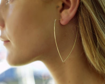 Triangle Hoops, Large Hoop Earrings Gold, Thin Hoops, Minimalist Hoops