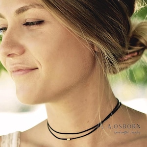 Ultra Thin Black Wrap Choker, Skinny Black Satin Choker Necklace, Simple Black Choker, Black Gold Bead Choker