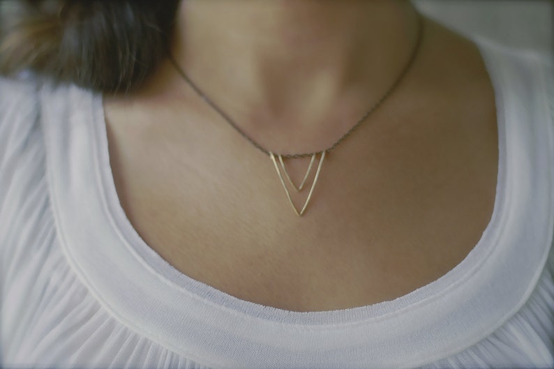 Geometric Necklace, V Necklace, Triangle Necklace, Modern Necklace, Vertex Necklace, Gift For Her image 1