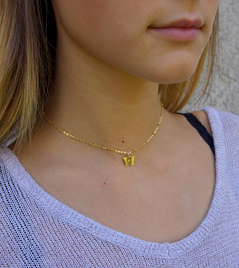 Butterfly Choker Dainty Gold Choker Charm Choker Tiny Gold Etsy